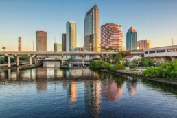 Tampa skyline from the Pratt St. bridge in Tampa, Florida commercial photographer Carver Mostardi.